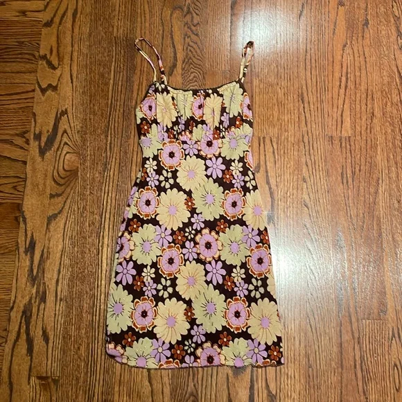 open lace back dress Edwyna Mini Dress Brown Floral